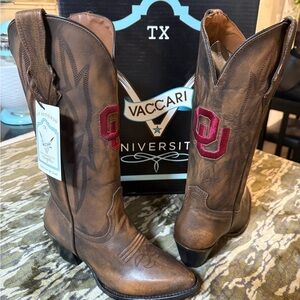 Vaccari Oklahoma University Embroidered Women's Chelsie Genuine Leather Boots 7
